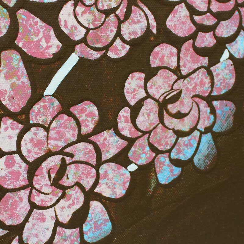 Close up of brown and peach tree art