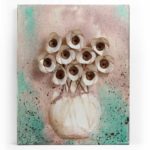 Rustic Still Life Painting of Orchids in Vase, Teal, Brown | Small