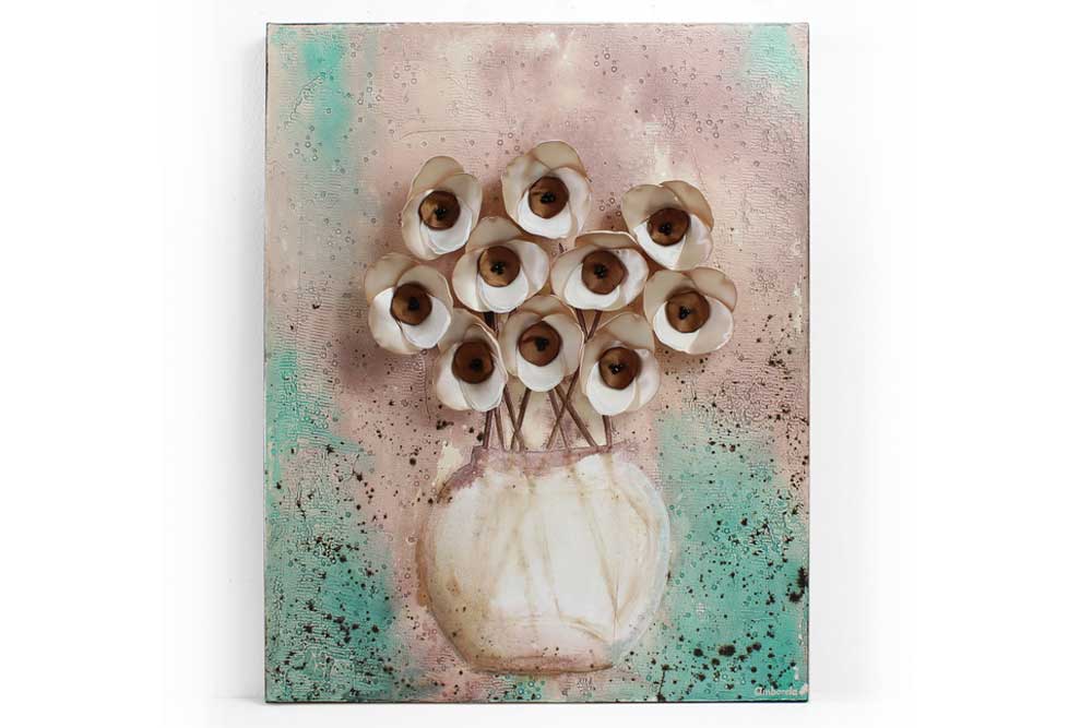 Front view of art with Rustic Orchids in Vase