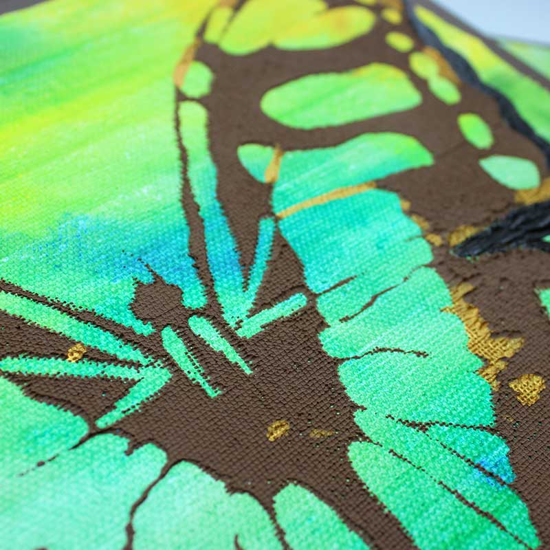 Wings on art with butterflies in green and yellow
