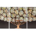 Floral Tree Painting Triptych, Earth Tone, Copper | Large