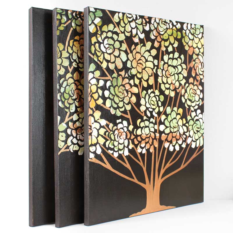 Side view of earth toned floral tree artwork