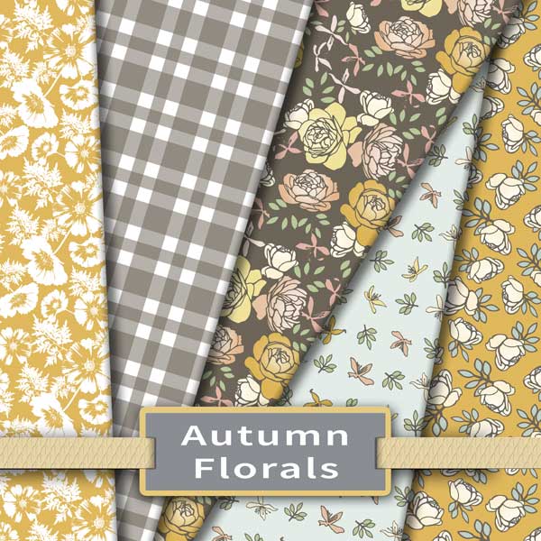 Collection of floral fabric in autumn colorway