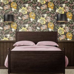 Fabric & Wallpaper: Autumn Roses in Dark French Gray