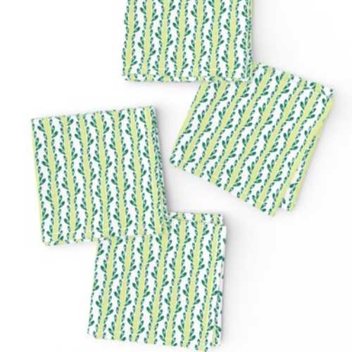 Cocktail napkins with green bamboo stripes