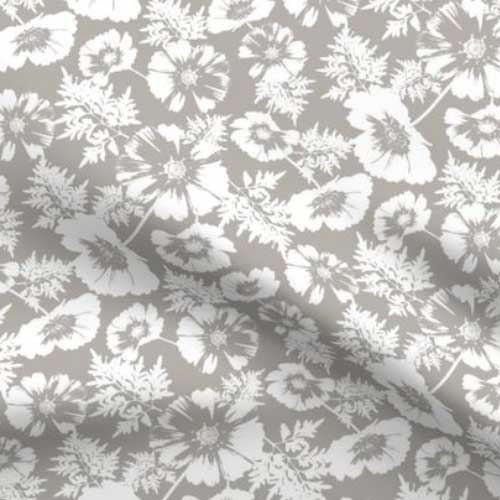 Fabric with French gray cosmos silhouettes