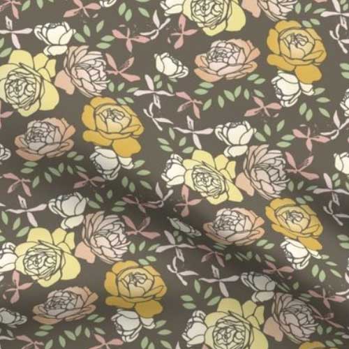 Fabric with autumn floral pattern in dark gray