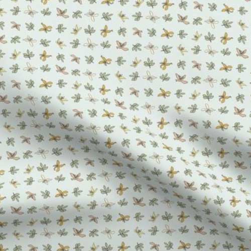 Fabric with autumn clematis flowers on blue