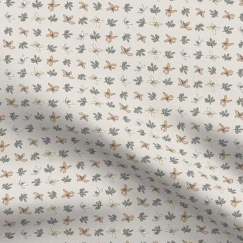 Fabric with autumn clematis flowers on French gray