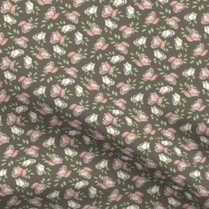 Fabric & Wallpaper: Pink Rose buds on Dark Gray