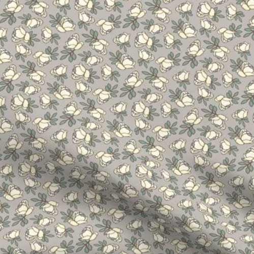 Fabric with cream rose buds on French gray