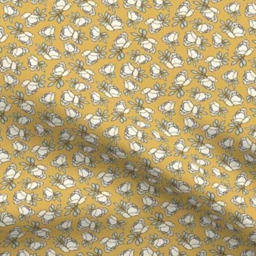 Fabric with rose buds on yellow