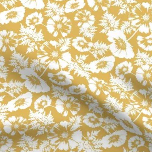 Fabric with floral silhouette in yellow and white