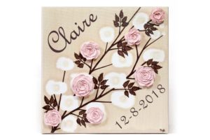 Inscribed Nursery Rose Art on Canvas in Pink, Khaki | Small