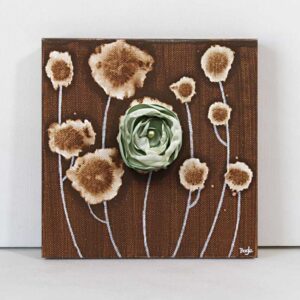 3D Flower Artwork on Canvas in Green, Brown | Mini
