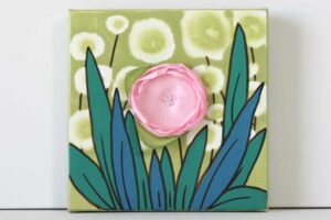 3D Flower Artwork on Canvas in Pink, Green | Mini