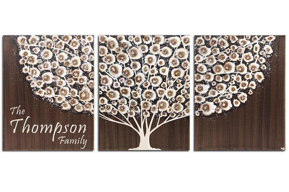 Inscribed art of dark brown tree with family name