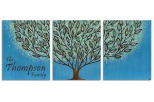Inscribed Art on Canvas, Leafy Tree in Blue | Large – Extra Large