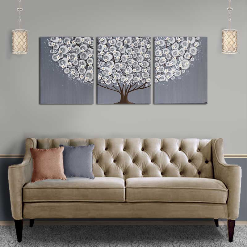 Neutral Toned Gray Tree Painting