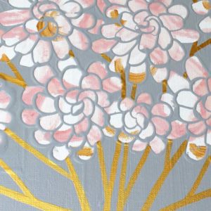 Floral Tree Painting Triptych, Pink, Gray, Gold | Large