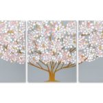 Floral Tree Painting Triptych, Pink, Gray, Gold | Large