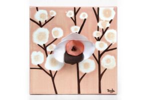 3D Orchid Artwork on Canvas in Peach | Mini