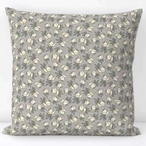 Pillow with cream rose buds on French gray