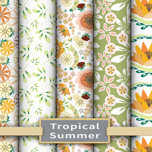 Fabric collection of tropical florals for summer