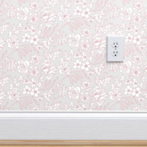 Fabric & Wallpaper: Large Floral in Light Gray, Pink