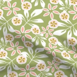 Fabric & Wallpaper: Tropical Floral in Green and Pink