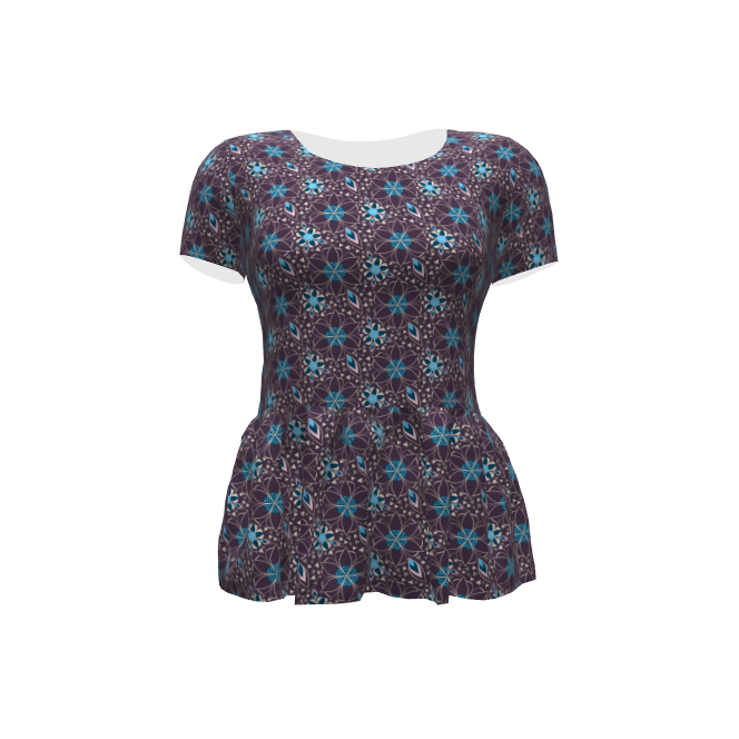 Blouse in dark plum with mosaic star floral