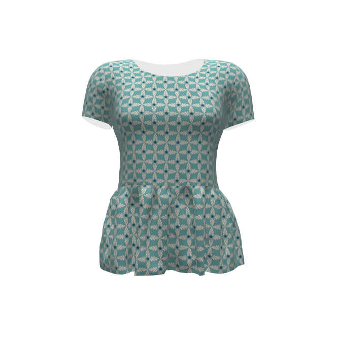 Blouse with teal trellis pattern