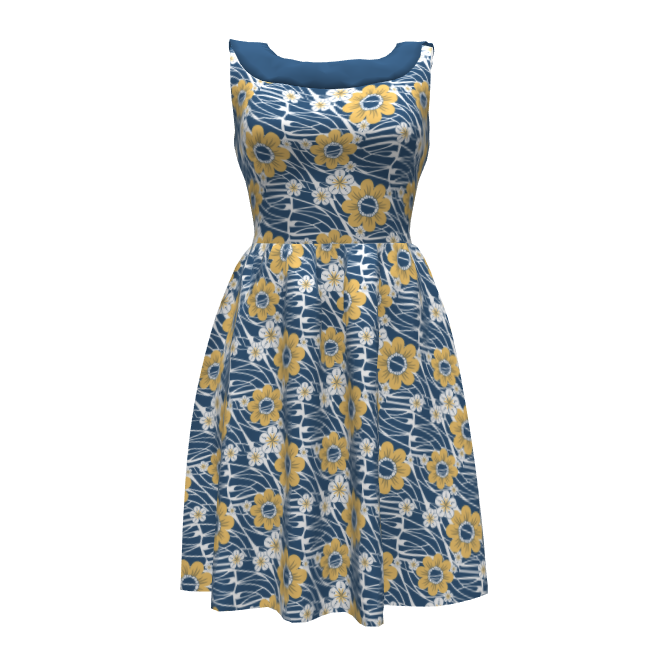 Dress in yellow and blue Hawaiian fabric