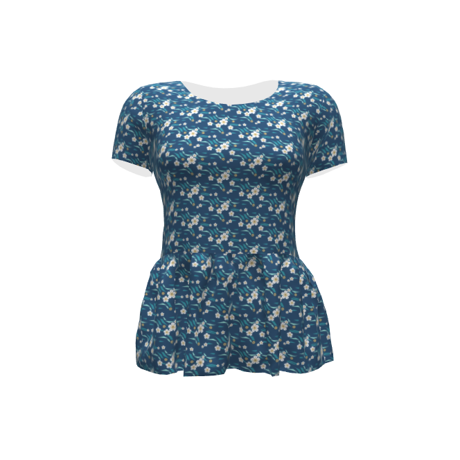 Blouse with dark blue ditsy floral