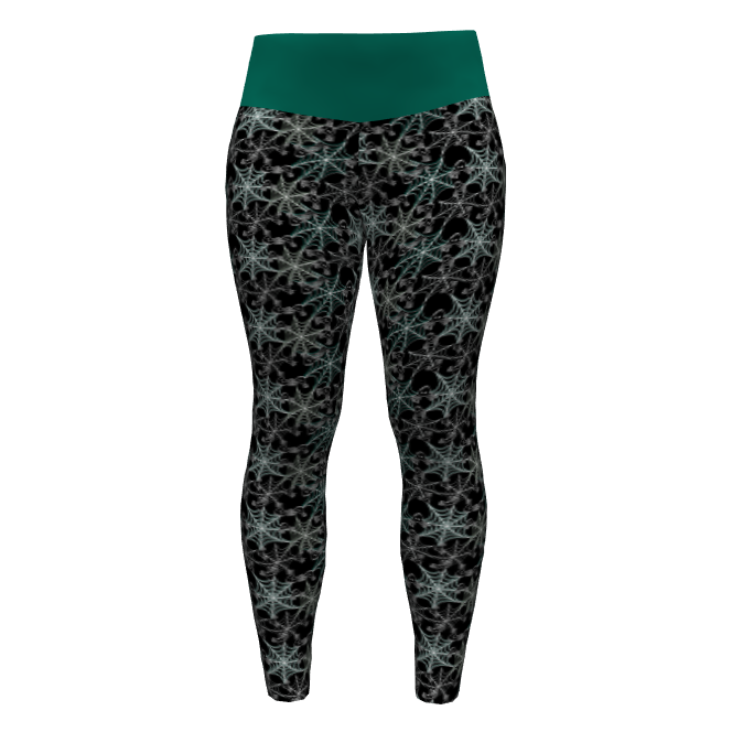 Sample leggings with teal spiderweb fabric