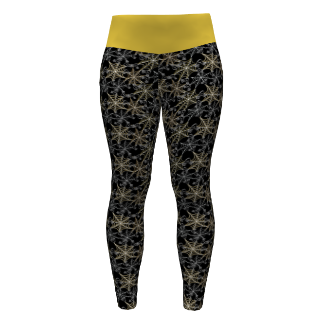 Sample leggings with yellow spiderweb fabric