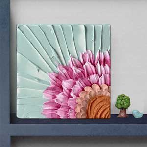 Mini painting in berry pink and peach of sunflower