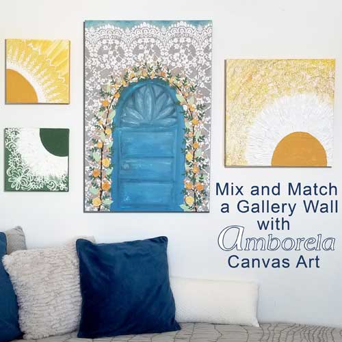 Gallery wall of Amborela paintings in mix and match colors
