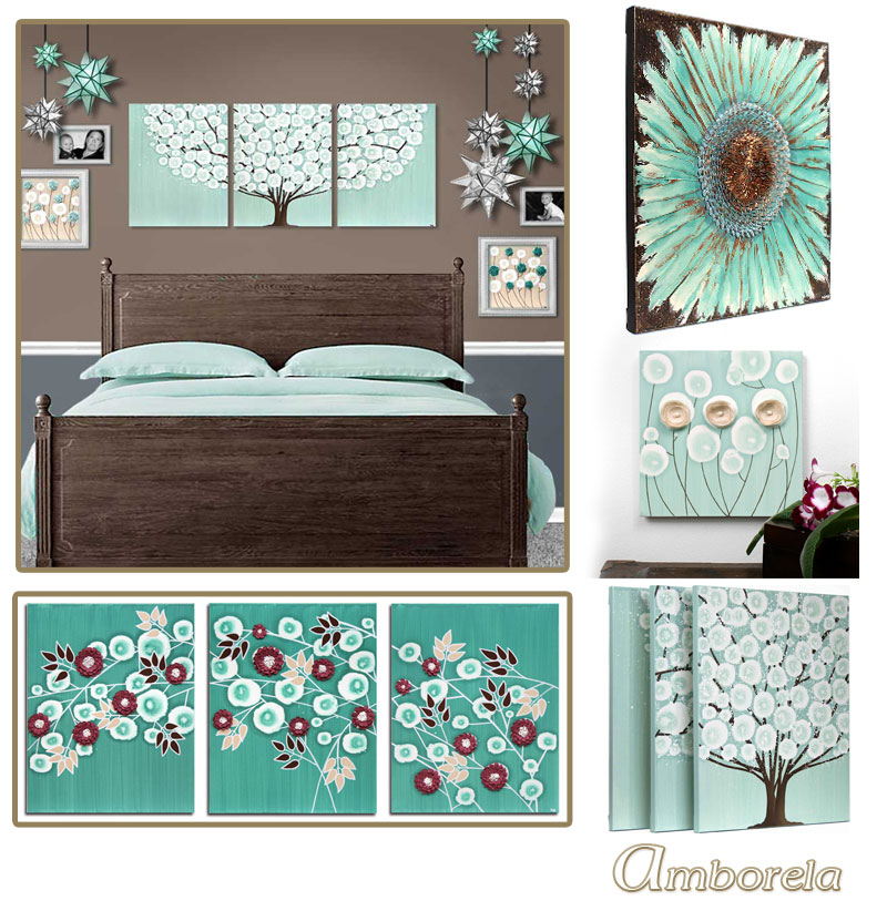 Teal and wine wall art collection