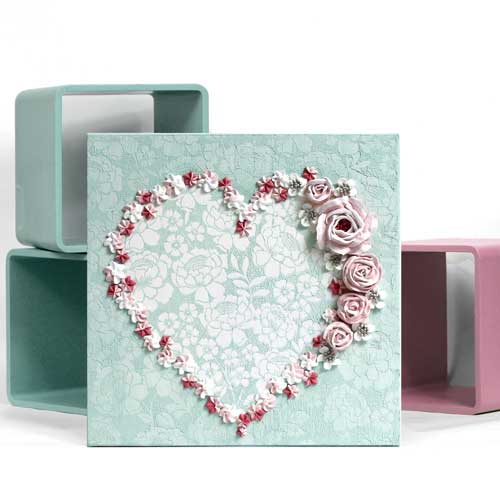 3d textured heart painting in soft with pink flowers in a heart