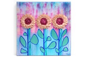 Vibrant Artwork, Painting with Sculpted Flowers | Small