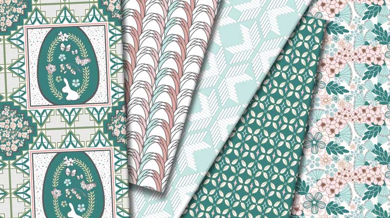 Teal and pastel colorway of woodland nursery fabric