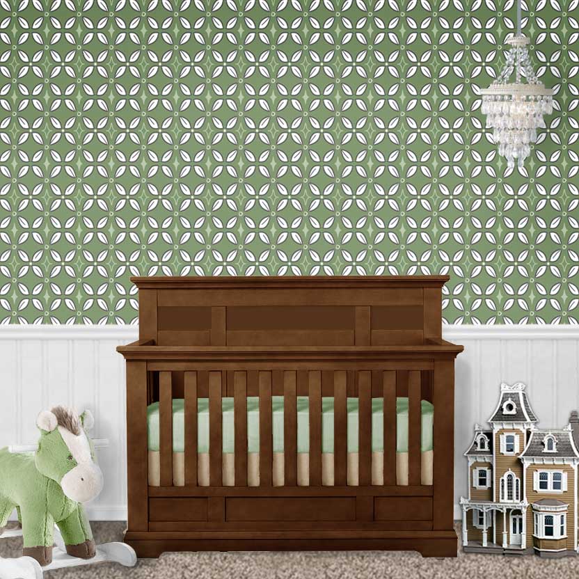 Green geometric nursery wallpaper