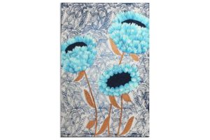 Ornate Painting on Canvas, Textured Flowers in Indigo, Copper | 24×36
