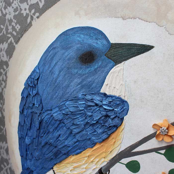 Close up of blue sparrow painting