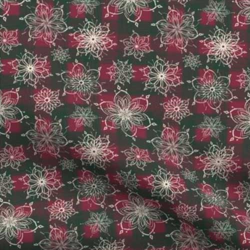 Fabric: Snowflakes on Green and Red Checks