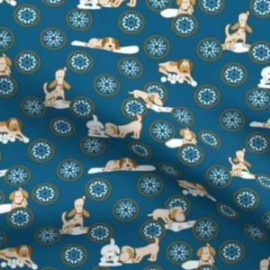 Fabric: Gingerbread Cookie Dogs Playing in Snow Frosting, Blue