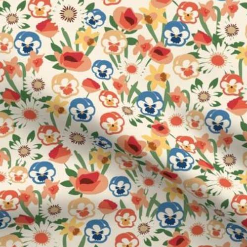 Fabric vintage style floral on cream