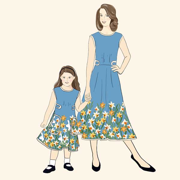 Mother and daughter dresses in wonderland daffodil fabric