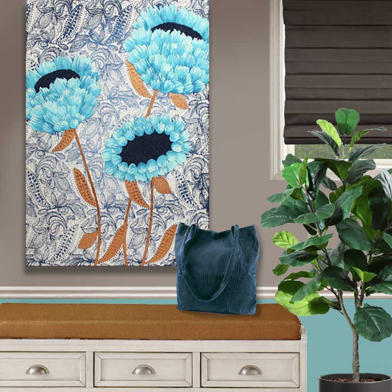 Blue Sunflower Painting in entryway setting